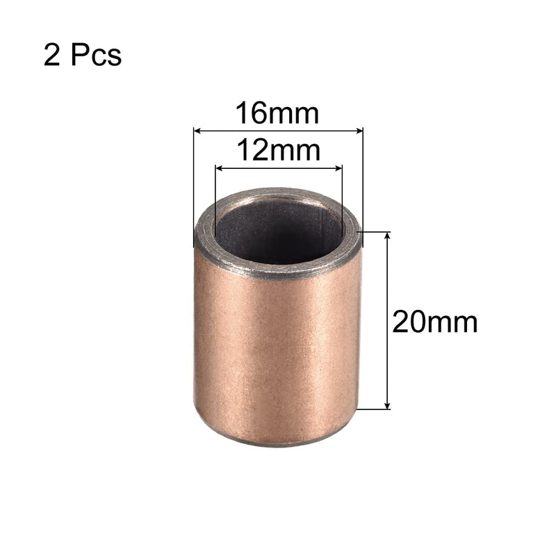 [Australia - AusPower] - uxcell Sleeve Bearing 12mm Bore x 16mm OD x 20mm Length Plain Bearings Wrapped Oilless Bushings (Pack of 2) 