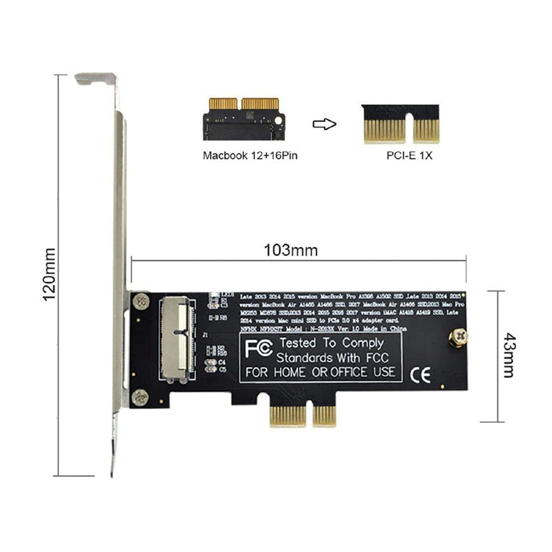 [Australia - AusPower] - Cablecc PCI Express PCI-E 1X to 12+16Pin 2013-2017 Mac Pro Air SSD Convert Card for A1493 A1502 A1465 A1466 Black PCI-E 1X 