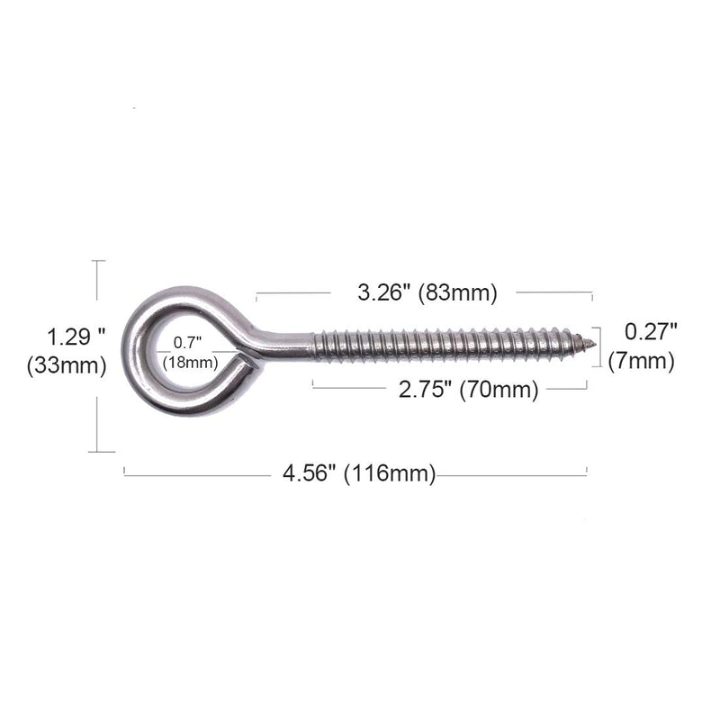 [Australia - AusPower] - Goyunwell Stainless Steel Screw Eyes for Wood Large Eye Screws in Heavy Duty Anti Rust Eye Wood Screws Large Eye Hooks Screw Eyes Eyebolts 4-5/9 Inch (4pcs M7 116mm)… 