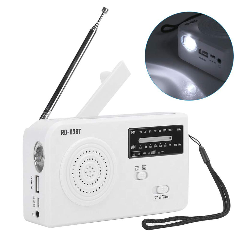 [Australia - AusPower] - Emergency Radio, Hand Crank Solar Weather Radios, Multifunctional FMAM Radio with LED Flashlight, Built-in Speaker for Home Outdoor (White) White 