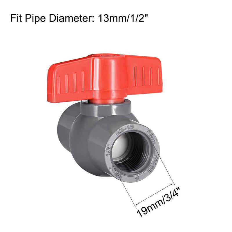 [Australia - AusPower] - uxcell PVC Ball Valve Supply Pipe Knob Threaded Ends 1/2" Inner Hole Diameter Red Gray 2Pcs 0.5 Inch 