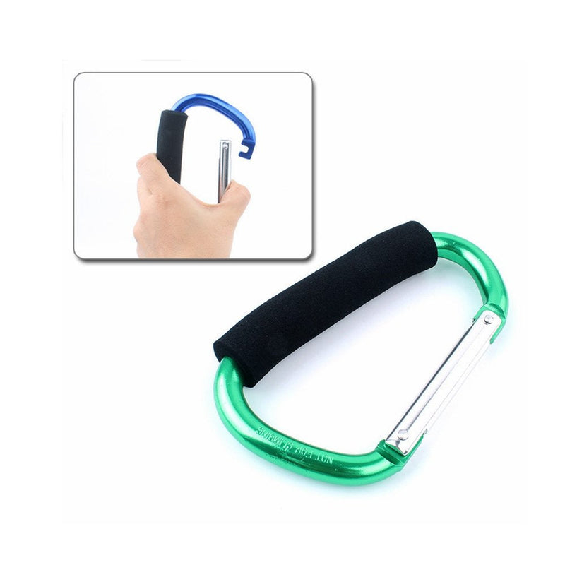 [Australia - AusPower] - 2X Carabiner Hook - 5.4" Large Aluminum D-Style Carry Handle with Sponge for Shopping Bags Handbag Tote Stroller Carrying 