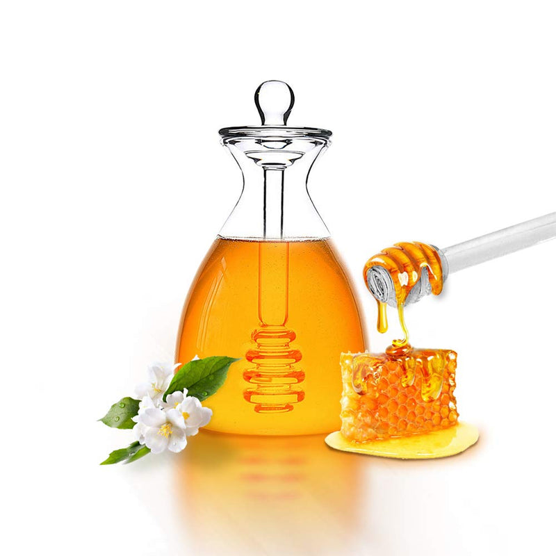 [Australia - AusPower] - TOFOAN Crystal Beehive Honey Jar - Glass Honey Pot with Dipper and Lid Cover for Home Kitchen Store Honey and Syrup, Clear Gorgeous Bee Decor, Honey Container 14 Ounces 