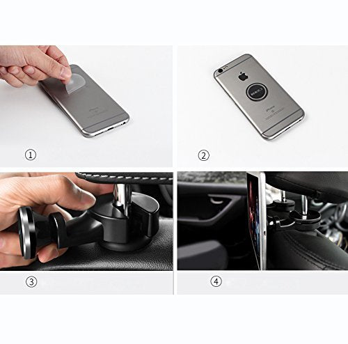 [Australia - AusPower] - Navor Car Phone Holder, Car Back Seat Headrest Magnetic Mount Holder for Cellphone iPad Tablet GPS [Black] CH-23-BK / Black, 