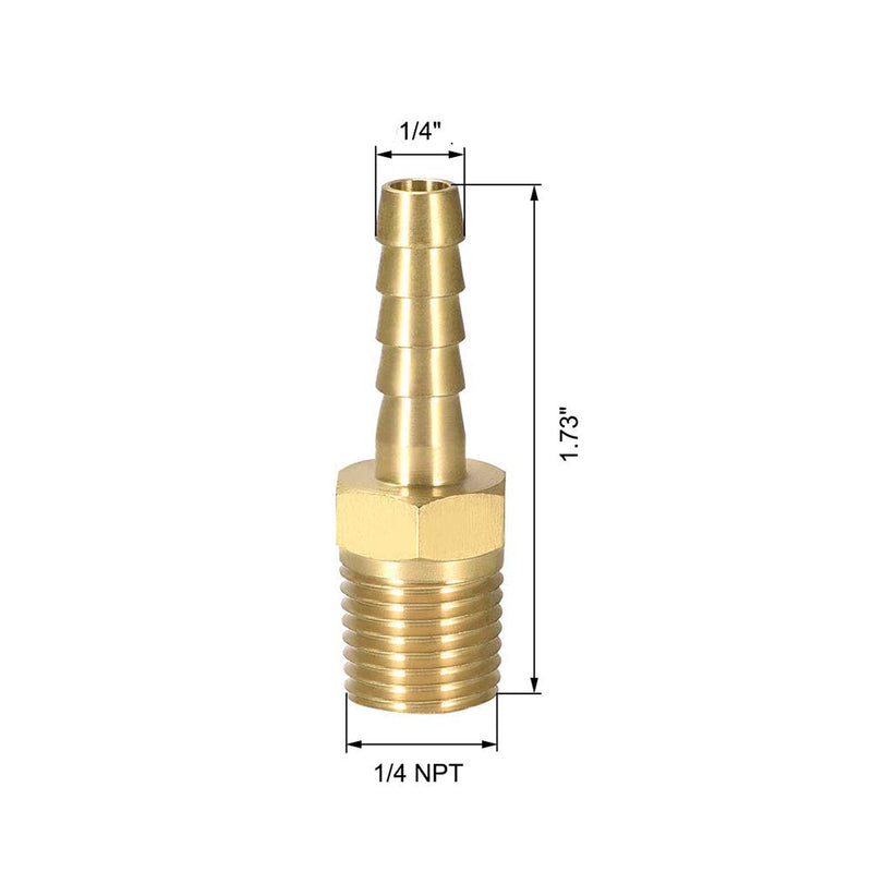[Australia - AusPower] - Brass 1/4" Barb X 1/4" NPT Male End Air Hose Pipe Fitting Threaded Connector Adapter, Pack of 5 