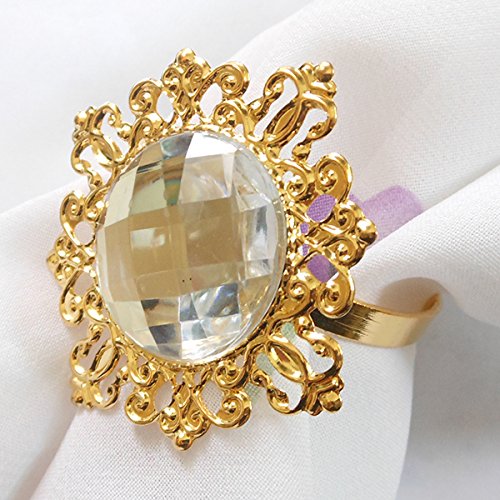 [Australia - AusPower] - Tangpan 10pcs Gold-Light Napkin Ring Rhinestones Napkin Rings for Weddings Pearl Napkin Rings Shiny (Clear) Clear 