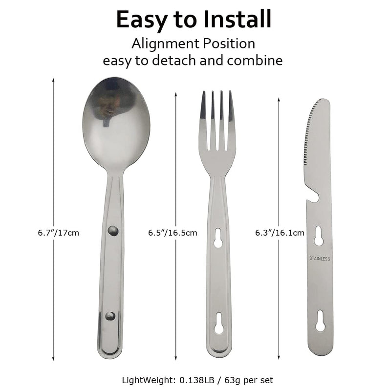 [Australia - AusPower] - 4-in-1 Camping Utensils Hiking Cutlery Set for 4, Portable Stainless Steel Flatware Spoon Fork, Knife & Bottle Opener Combo pack for Picnic Travel/Barbecue/Backpack Outdoor Gear with Carrying Bag 