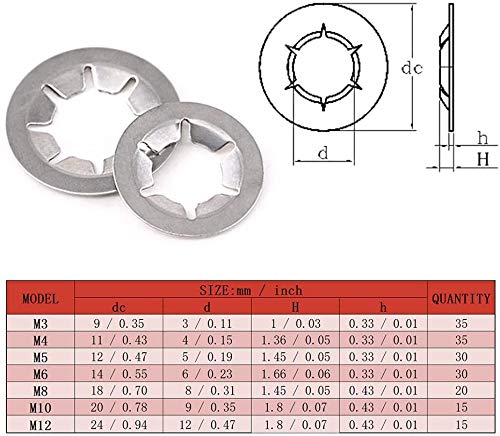 [Australia - AusPower] - Hilitchi 180 Piece 304 Stainless Steel Internal Tooth Starlock Washers Quick Speed Locking Washers Push On Speed Clips Fasteners Assortment Kit - 7 Size 