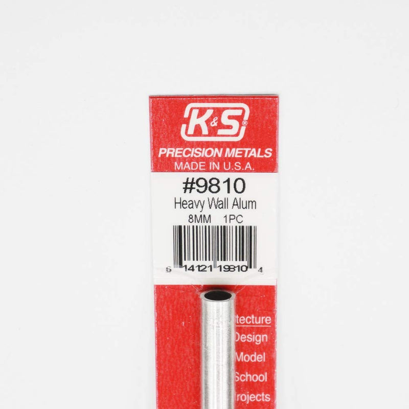 [Australia - AusPower] - K&S 9810 Round Aluminum Tube, 8mm OD x 0.76mm Wall x 300mm Long, 1 Piece, Made in The USA 