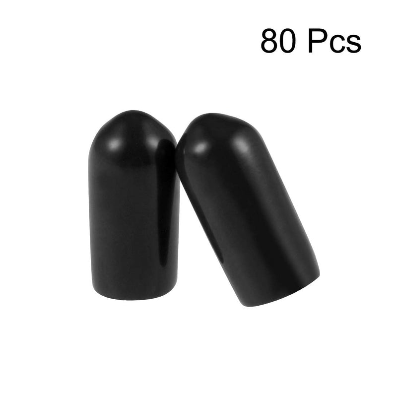 [Australia - AusPower] - uxcell 80pcs Rubber End Caps 1/4"(6mm) ID Vinyl Round End Cap Cover Screw Thread Protectors Black 