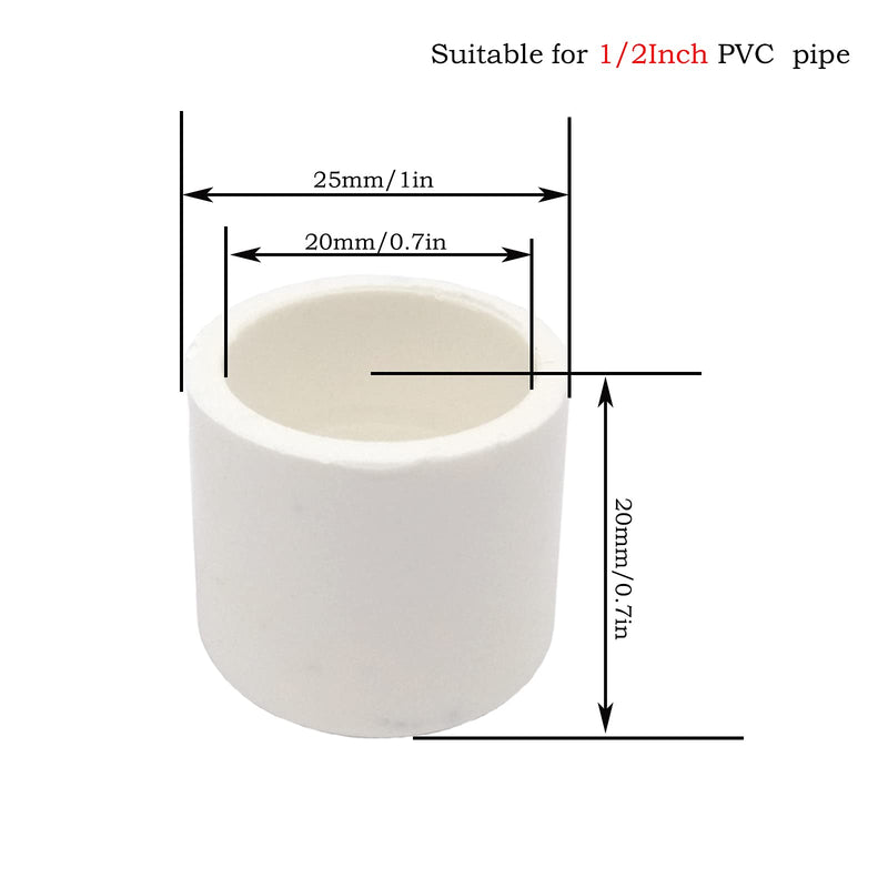 [Australia - AusPower] - 40pcs White PVC Cap Bushing Pipe Fitting, External End Caps Furniture Grade Pipe Plug,for Home or Industrial Use(1/2Inch) 1/2Inch 