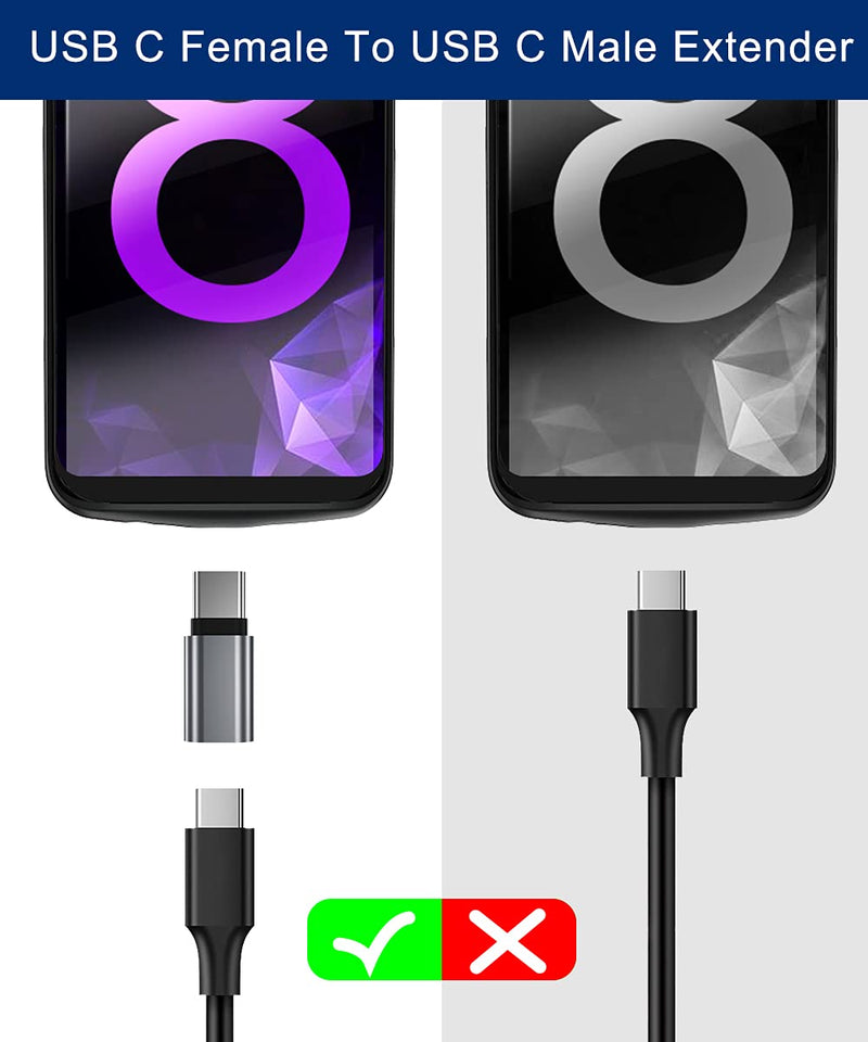 [Australia - AusPower] - USB Type C Extension Adapter 3-Pack,PD USBC 3.1 Gen2 Female to Male Extender Converter,Thunderbolt 3 Extended Connector Compatible for Lifeproof Otterbox Case,MacBook Pro,Samsung DeX Station (Gray) Gray 