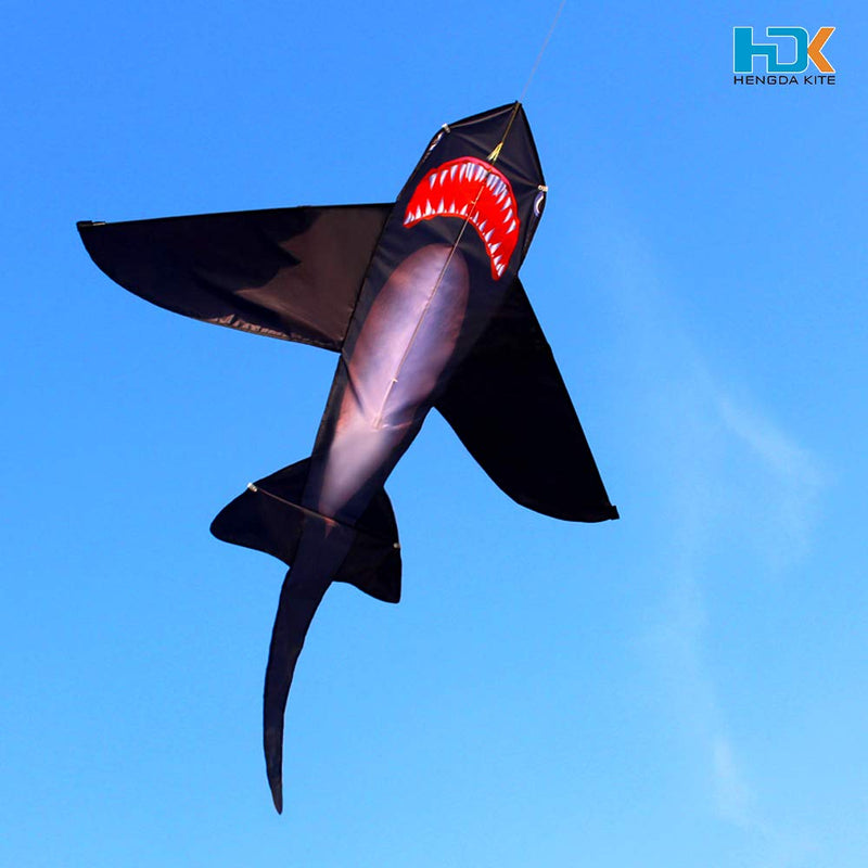 [Australia - AusPower] - HENGDA KITE Shark Kite, Simple and Practical Design, Easy to Assemble and Fly, Suitable and Fly, Suitable for Kids and Adults, Suitable for, Suitable for Beach, Park, Yard, 49x53in Black 