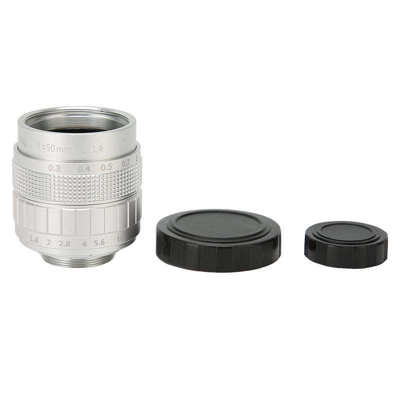 [Australia - AusPower] - 50mm F1.4 Manual Focus Prime Lens, HD F1.4 2/3 CCTV C Mount TV FA Lens Manual Focus Camera Lens for Industrial Video Microscope Camera, Silver 