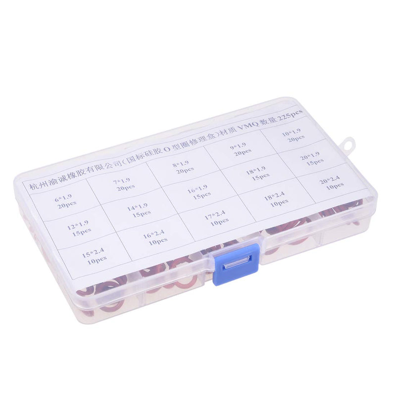 [Australia - AusPower] - uxcell Silicone O-Ring Kit, 225pcs Metric Seal Rings Assortment Set Red 