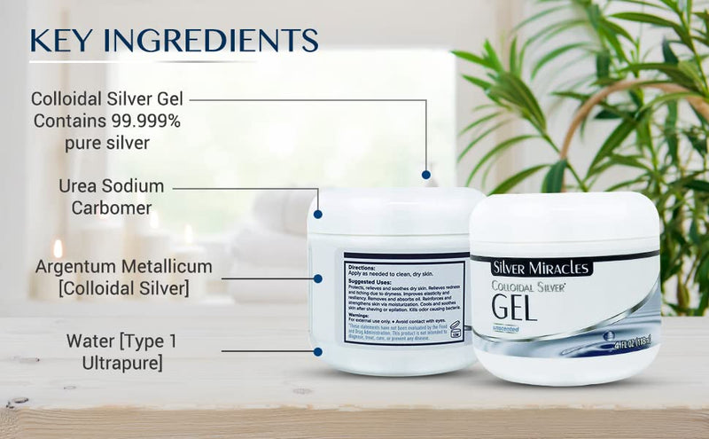 [Australia - AusPower] - Silver Miracles - Colloidal Silver Gel - 4oz - Sooths and Cools Burns and Irritated Skin - Skin Healing Aid - Protects and Moisturizes - Topical Nano Silver Gel 
