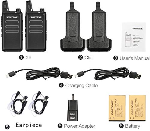 [Australia - AusPower] - Zastone X6 Rechargeable Long Range Two-Way Radios with Earpiece 2 Pack 3W 16-Channel UHF Walkie Talkies 2Pack Black01 