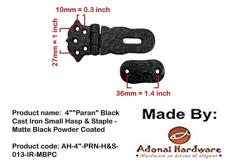 [Australia - AusPower] - Adonai Hardware"Paran" Heavy Duty Antique Cast Iron Safety Locking Hasp and Staple(4" x 2 Pack, Matte Black) for Vintage Pirates Treasure Chest, Trunks, Wooden Jewelry Box, Cases, Furniture and Sheds 4 Inch x 2 Pack Matte Black Powder Coated 
