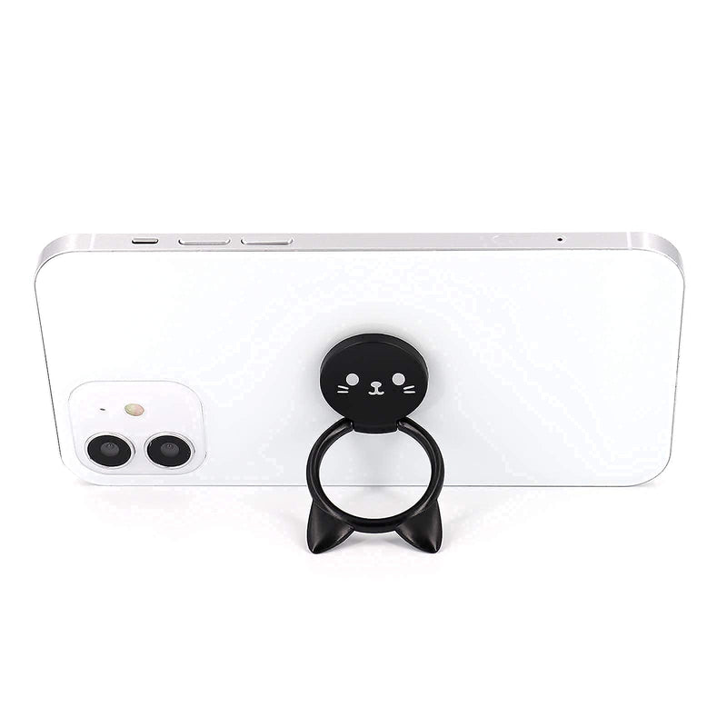 [Australia - AusPower] - Cell Phone Ring Holder Ultra-Thin Cute Cat Finger Grip 360° Rotation Kickstand Metal Phone Grip for Magnetic Car Mount Compatible with All Smartphones (Black) Black 