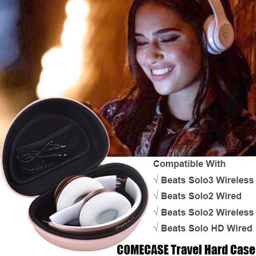 [Australia - AusPower] - COMECASE Travel Hard Carrying Case Compatible for Beats Solo3 / for Beats Studio3 / for Beats Solo2 Bluetooth On-Ear Headphones Rose Gold 