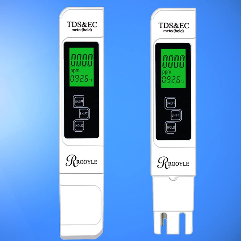 [Australia - AusPower] - ROOYLE TDS Meter, Backlight ppm Meter with ±2% Accuracy and 0-9999 ppm Measurement Range, 3-in-1 TDS EC Temperature Tester for Drinking Water, RO System, Aquariums, Fishpond and Swimming Pool White 