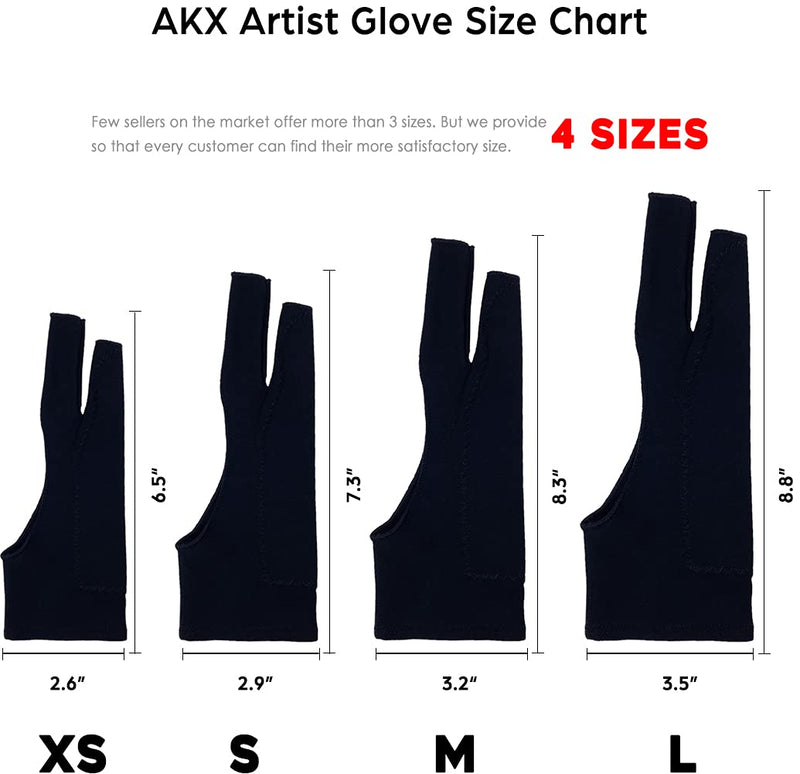 [Australia - AusPower] - AKX Artist Glove Large - 2 Pack Palm Rejection Drawing Glove for Graphic Tablet, iPad - Smudge Guard, 2 Finger, Elastic Lycra, Fingerless Glove, Good for Left and Right Hand, Black | AK-020 L 2 Finger, Black 