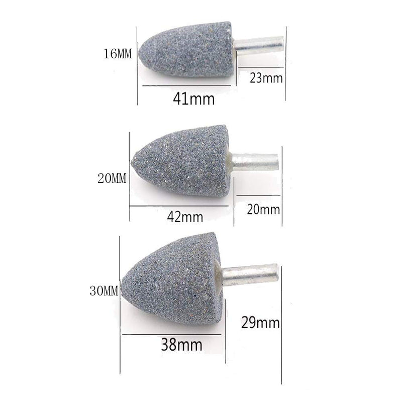 [Australia - AusPower] - Luo ke 80 Grit 3 Different Shapes Head Mounted Stone Point Abrasive Grinding Wheels Bit Set with 1/4" (6mm) Mandrel for Dremel Rotary Tools 