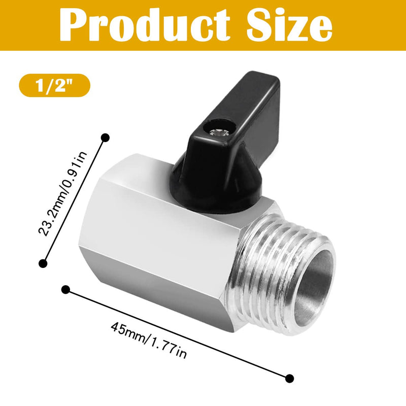 [Australia - AusPower] - Tnuocke 2pcs Mini Ball Valve 1/2" NPT Female x Male Thread,Heavy Duty Ball Valve Shut Off Switch with Polished Chrome Finish H-055-1/2NPT-1/2NPT 