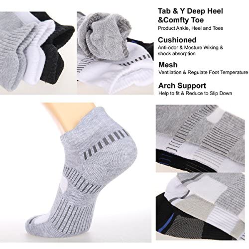 [Australia - AusPower] - Cooplus Mens Ankle Socks Athletic Cushioned Breathable Low Cut Tab With Arch Support-6Pairs 6-12 A1-black 6 Pairs 