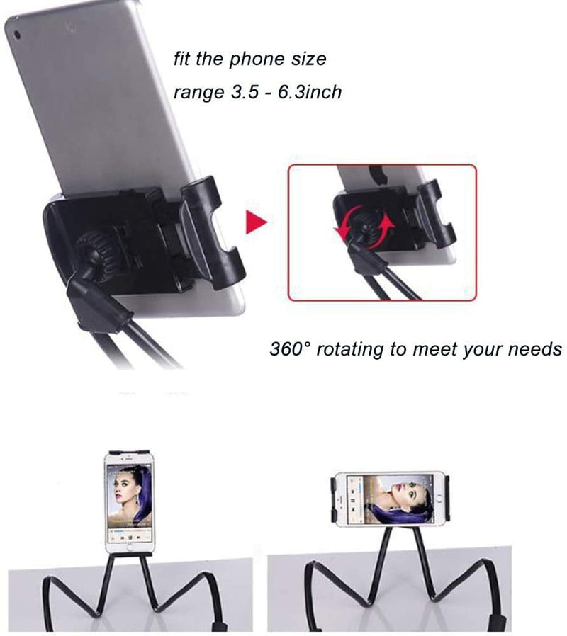 [Australia - AusPower] - Lazy Cell Phone Mount Hanging on Neck, Airlxf Flexible Long Arms Stand Clip Holder Stand 360 Rotating DIY Free Rotating Multiple Functions for Desk Bed, Bike and Motorcycle (Black) Black 