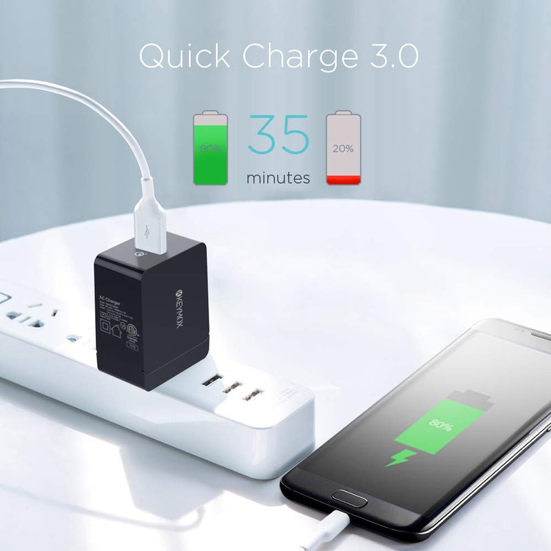 [Australia - AusPower] - Quick Charge 3.0 18W USB Wall Charger, KEYMOX Fast Charging Cell Phone Adapter Compatible with Samsung Galaxy Note8 / S9 /S8 / S8+, LG G6 / V30, HTC 10 and More Devices-Qualcomm Certified (Black) 