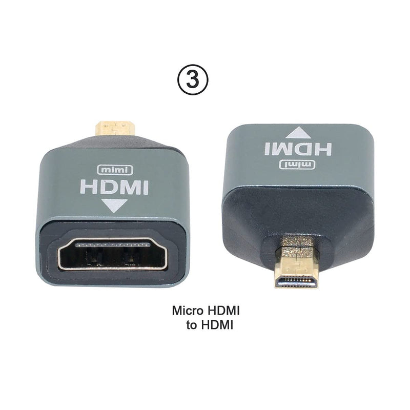 [Australia - AusPower] - Cablecc 3pcs/Set Micro & Mini HDMI to HDMI-Compatible 1.4 Female 2-in-1 Combo Adapter 4K@60hz Combo HDMI Adapter x3 