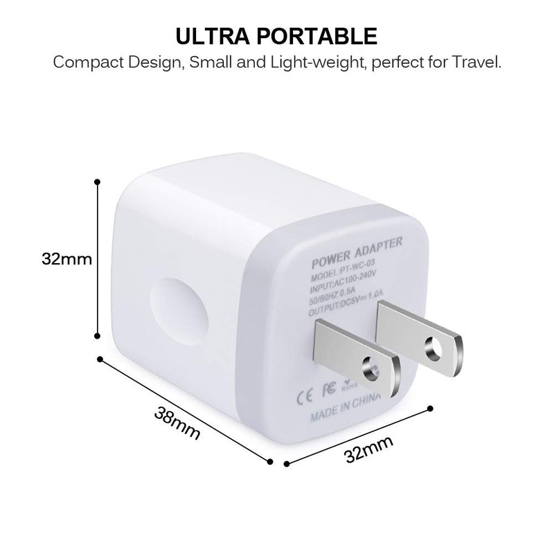 [Australia - AusPower] - Single USB Wall Charger,TePoo 2 Pack 1A 5V One Port Plug Power Adapter Charging Block Cube Box Brick for iPhone SE,11 Pro Max/XS/XR/X/8 Plus, Samsung Galaxy S20 S10 S9 Note 10,LG,Android Phone White 