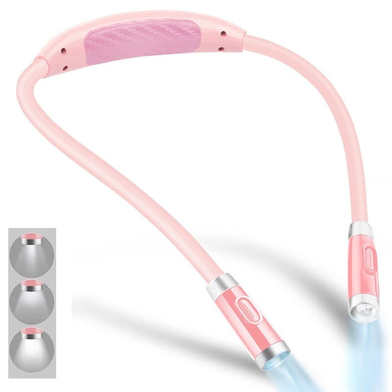 [Australia - AusPower] - Vekkia Rechargeable Book Light - Includes 4 LED Pink Neck Reading Light and 6 LED Black Book Light Set with Charger 