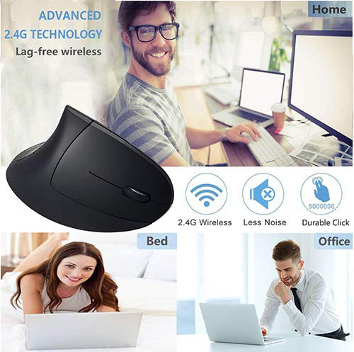 [Australia - AusPower] - Ergonomic Mouse, Vertical Wireless Mouse, Acedada Rechargeable Optical Ergo Mice, 800 / 1200 /1600 DPI, 5 Buttons for Laptop, Desktop, PC, MacBook - Black Right-Handed Rechargeable Ergonomic Mouse 