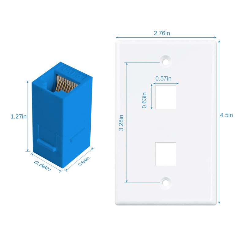 [Australia - AusPower] - Iwillink (2-Pack) 2-Port Ethernet Wall Plate, Keystone Jack Wall Plate with RJ45 Keystone Inline Coupler insert, Female to Female Cat6 Keystone Jack Wall Plate, Blue 2 Pack 2-Port 