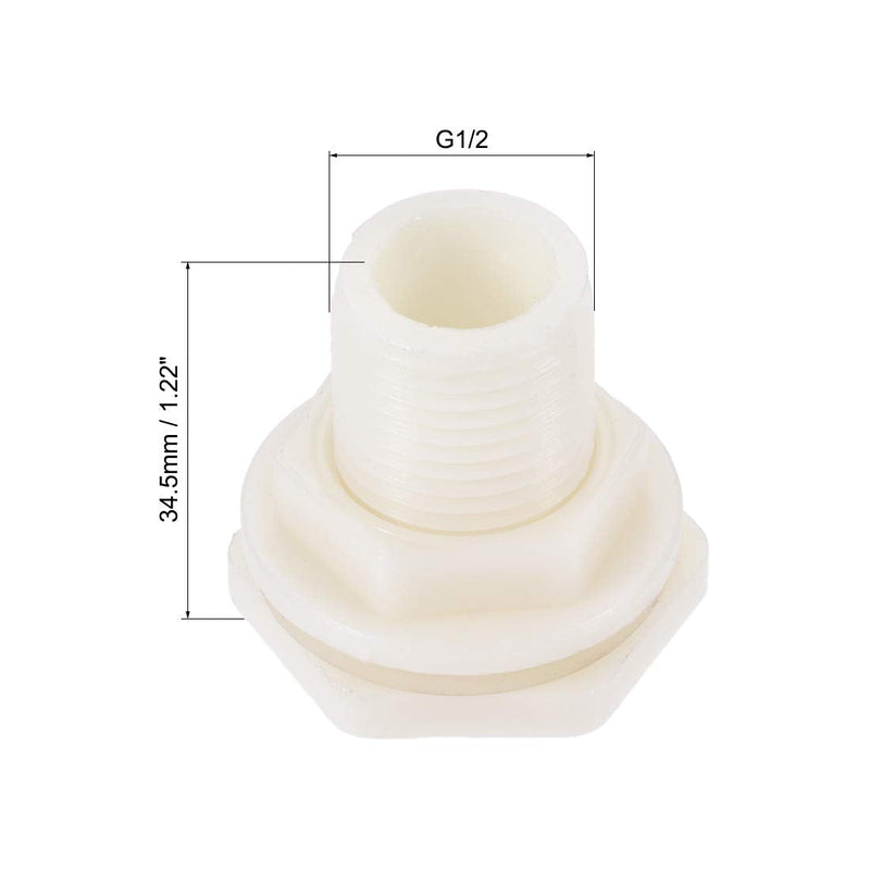 [Australia - AusPower] - uxcell Bulkhead Fitting, G1/2 Male, Tube Adaptor Pipe Fitting with Silicone Gasket, for Water Tanks, ABS Plastic, White 
