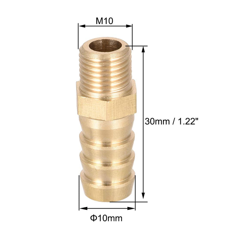 [Australia - AusPower] - uxcell Brass Fitting Connector Metric M10x1 Male To Barb Hose ID 10mm 4pcs 