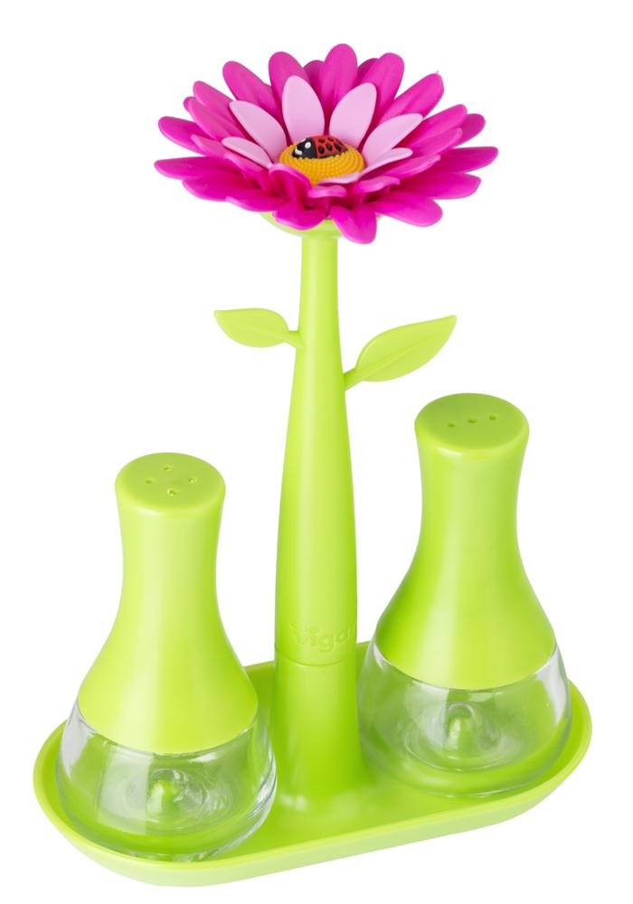 [Australia - AusPower] - Vigar Flower Power of Salt and Pepper Mills Green Plastic 10 x 4 x 12 cm 