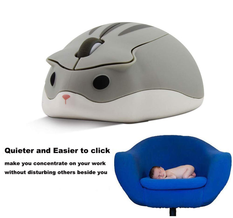[Australia - AusPower] - 2.4GHz Wireless Mouse Cute Hamster Shape Less Noice Portable Mobile Optical 1200DPI USB Mice Cordless Mouse for PC Laptop Computer Notebook MacBook Kids Girl Gift (Gray) Gray 