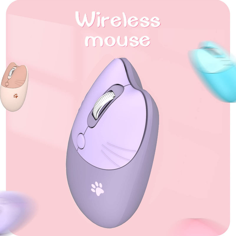 [Australia - AusPower] - Cute Cat Wireless Mouse, Silent Mouse, 2.4G Wireless Mice, Candy Colors, Kawaii Mouse for Girls and Kids (Purple) Purple 