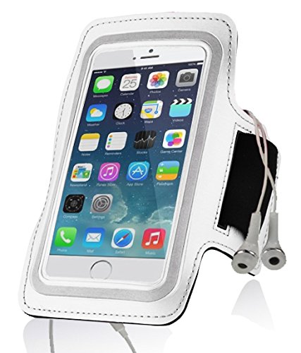 [Australia - AusPower] - Cadorabo - Neoprene Jogging Armband Compatible with Smartphones with 4.5-5.0 inches e. g. Apple iPhone 6, Samsung Galaxy S4 and S5, etc. with Key Pocket and Headphone Jack - White 