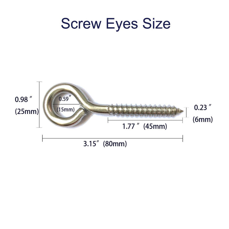 [Australia - AusPower] - Goyunwell Stainless Steel Screw Eyes for Wood 10pcs Eye Screws in Heavy Duty Anti Rust Eye Wood Screws Large Eye Hooks Screw Eyes Eyebolts (M6 3-1/8 inch (80mm) M6 3-1/8 inch (80mm) 