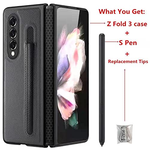 [Australia - AusPower] - Galaxy Z Fold 3 S Pen with Case for Samsung Galaxy Z Fold 3 5G Stylish Slim Thin PU Leather Comfortable Secure Grip Non-Slip Protective Shock-Absorbing with S Pen Slot Case (Gray) Gray 