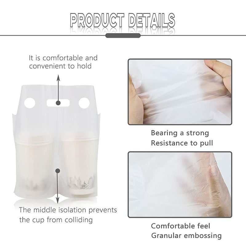 [Australia - AusPower] - Oruuum 100 Pcs Transparent Matte Drink Packing Bag With Handle, Disposable Double Cup Holder For Coffee Drink Milk Tea Soy Milk, Drink Cup Carrier Used for Restaurant Bar Beverage Shop 