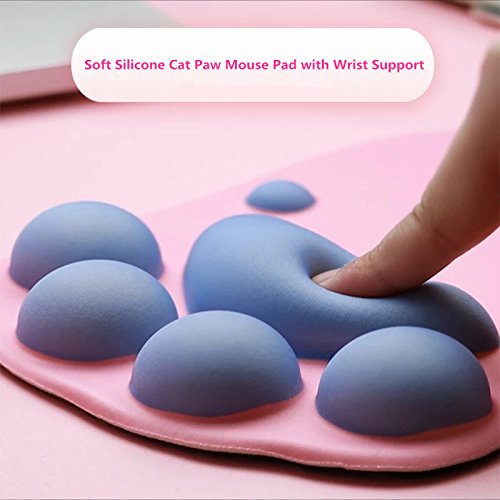 [Australia - AusPower] - Soft Silicone Cat Paw Mouse Pad with Wrist Rest Support Funny Cartoon Wrist Cushion Comfort Protected Computer Mouse Mat Desk Decor for Easy Typing & Pain Relief (10.7x7.9x0.9'') (Pink) Pink 