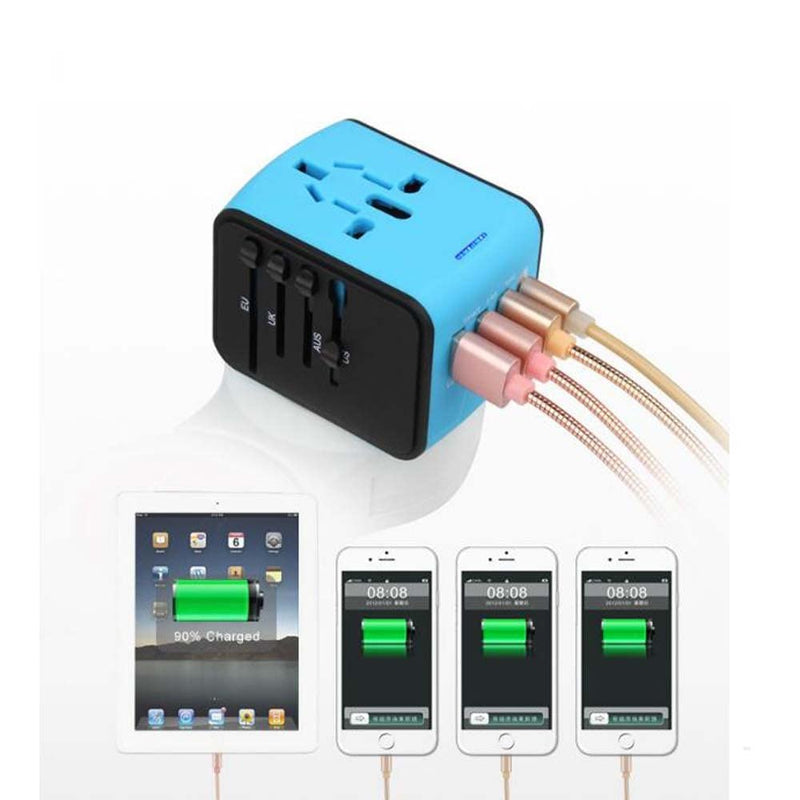 [Australia - AusPower] - Sportlead Travel Adapter,International Power Adapter with 2.4A 4 USB, European Adapter, Wall Charger for UK, EU, AU, Eu Covers 150 Countries Universal Adapter for iPhone iPad Samsung HTC (Blue, 4-USB) 