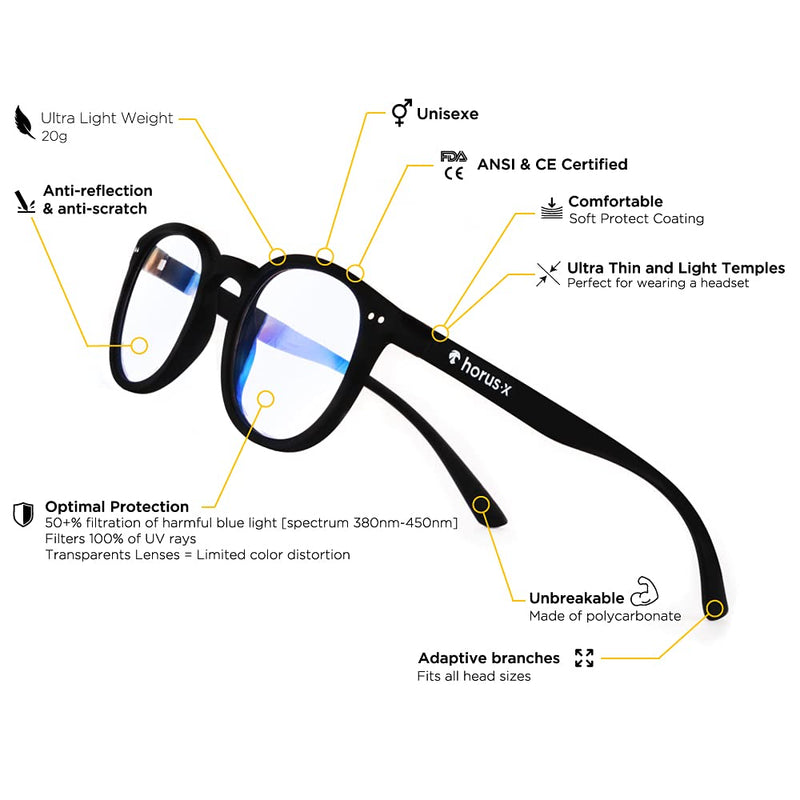 [Australia - AusPower] - Horus X • Bundle Light Gaming & Office Glasses Rest Filter Protection [50-86%] • Anti Blue Light Screens • Video Games Computer Console PC • Gaming Accessories Pack • Men and Women 