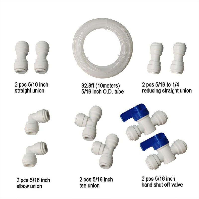 [Australia - AusPower] - YZMSZ 10pcs 5/16 inch water line Quick Connect Push In to Connect Fitting +16ft tubing for RO Water Filter System. (Ball Valve + Tee + Elbow + Straight + Reducing+ PE tubing) 