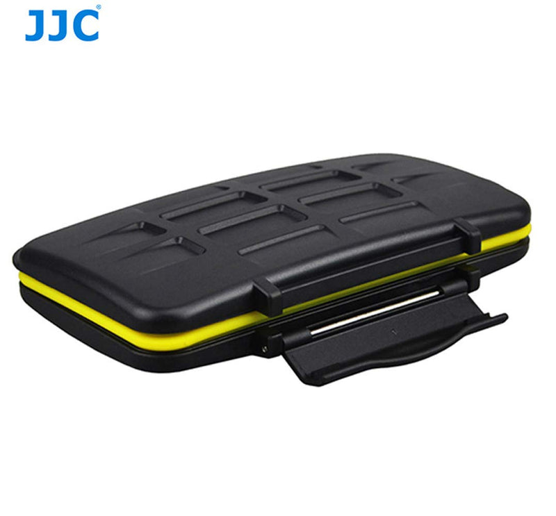[Australia - AusPower] - JJC MC-SD12 Ruggard SD Card Case, Shockproof SD Card Case, Water-Resistant SD Card Case, Rubber Sealed Ergonomic Locking Easy Carrying Memory Card Case Fits 12 SD Cards Black 